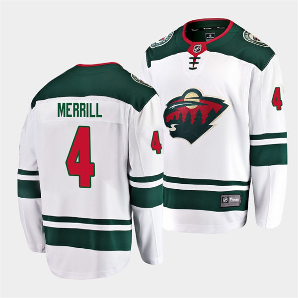  Men's Minnesota Wild #4 Jon Merrill Adidas Away White Jersey 