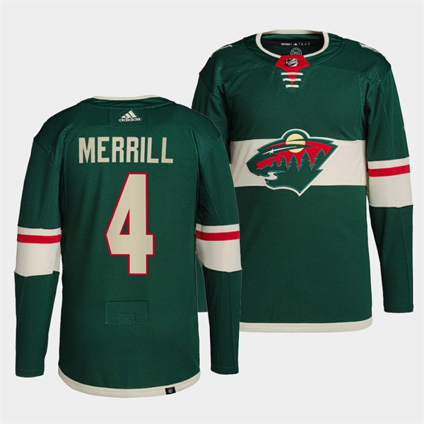  Men's Minnesota Wild #4 Jon Merrill Adidas Home Green Jersey 