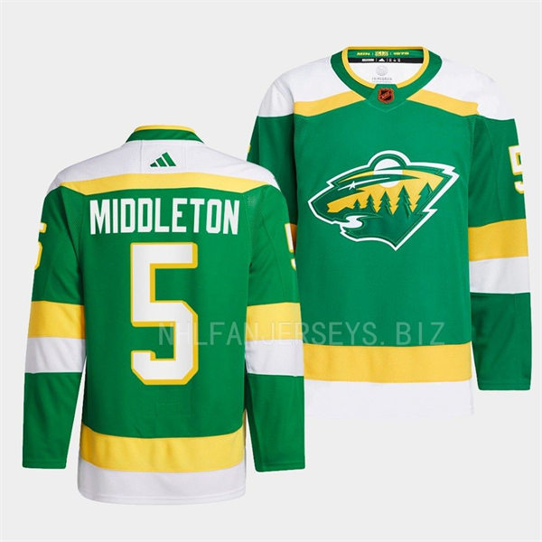  Men's Minnesota Wild #5 Jake Middleton Green 2022 Reverse Retro Primegreen Jersey 