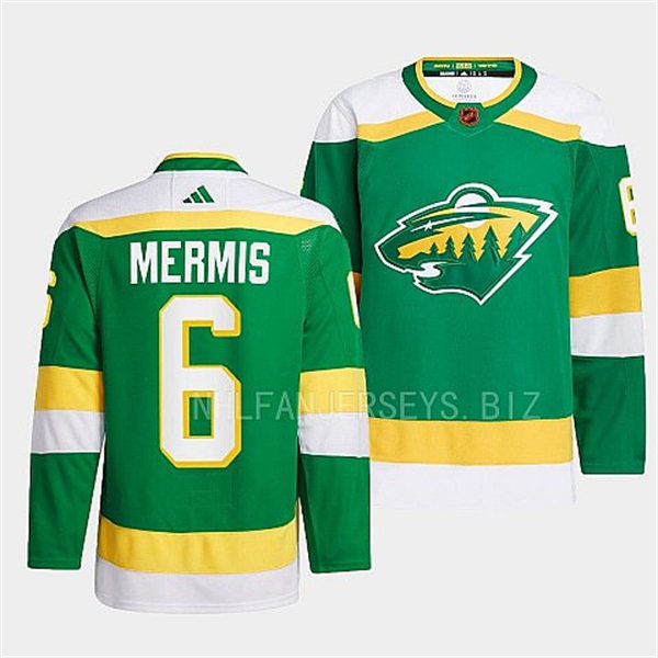  Men's Minnesota Wild #6 Dakota Mermis Green 2022 Reverse Retro Primegreen Jersey 