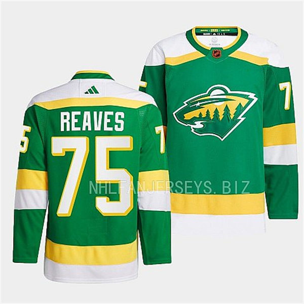  Men's Minnesota Wild #75 Ryan Reaves Green 2022 Reverse Retro Primegreen Jersey 