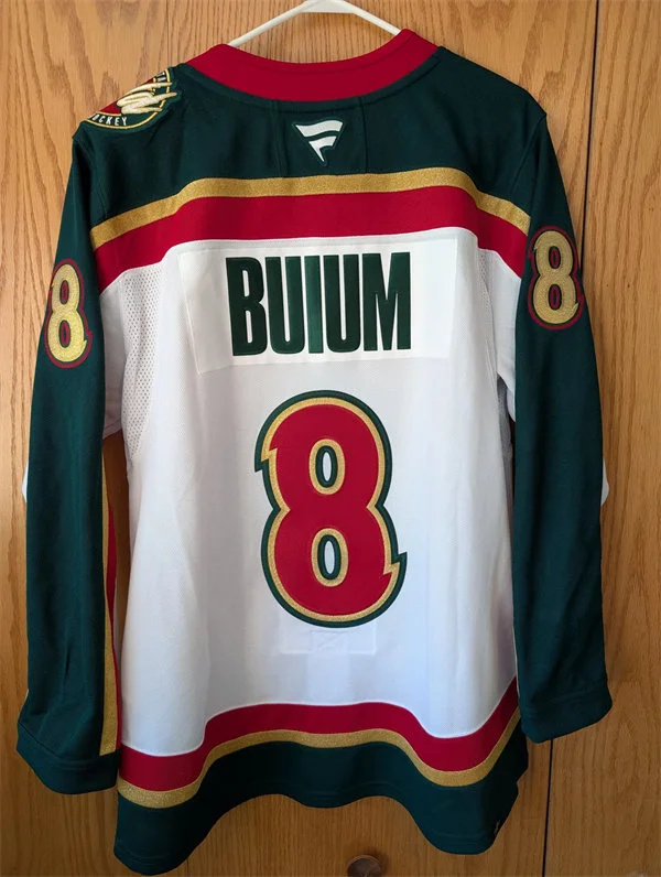  Men's Minnesota Wild #8 Zeev Buium Fanatics White 25th Anniversary Premium Jersey 