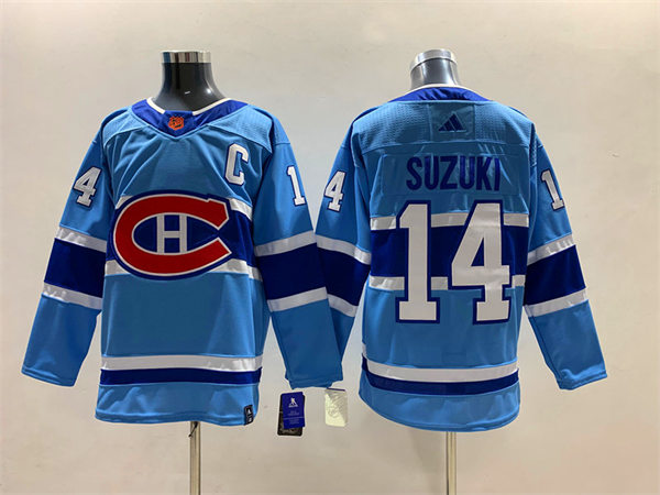  Men's Montreal Canadiens #14 Nick Suzuki Blue 2022 Reverse Retro Primegreen Jersey 