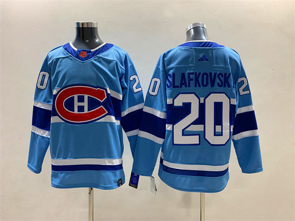  Men's Montreal Canadiens #20 Juraj Slafkovsky Blue 2022 Reverse Retro Primegreen Jersey 