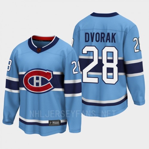 Men's Montreal Canadiens #28 Christian Dvorak Blue 2022 Reverse Retro Primegreen Jersey 