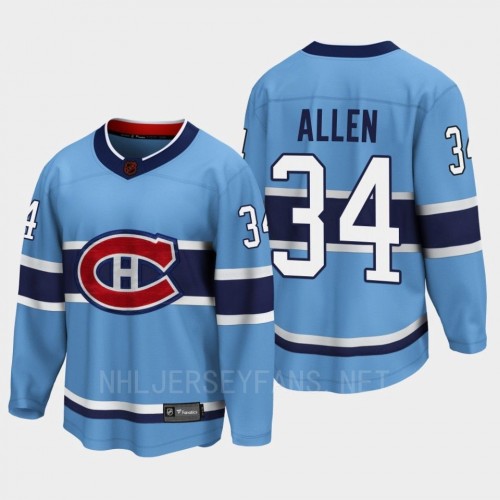  Men's Montreal Canadiens #34 Jake Allen Blue 2022 Reverse Retro Primegreen Jersey 