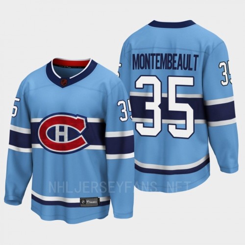  Men's Montreal Canadiens #35 Sam Montembeault Blue 2022 Reverse Retro Primegreen Jersey 