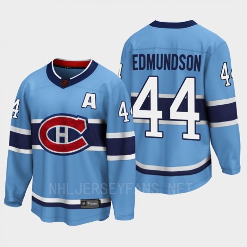  Men's Montreal Canadiens #44 Joel Edmundson Blue 2022 Reverse Retro Primegreen Jersey 