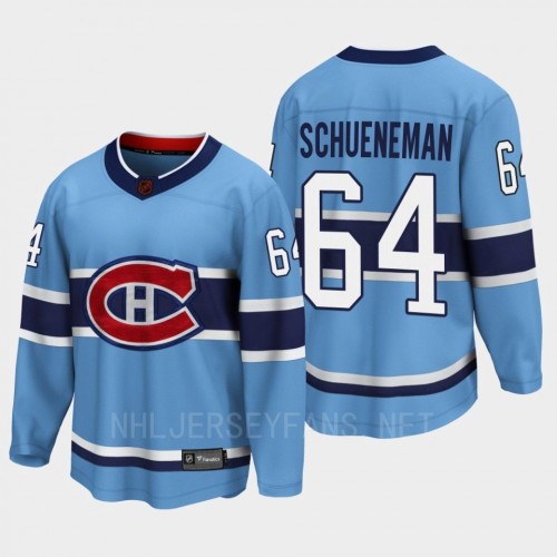  Men's Montreal Canadiens #64 Corey Schueneman Blue 2022 Reverse Retro Primegreen Jersey 