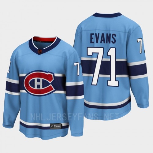  Men's Montreal Canadiens #71 Jake Evans Blue 2022 Reverse Retro Primegreen Jersey 