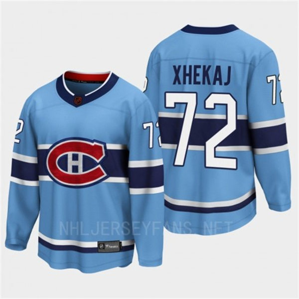  Men's Montreal Canadiens #72 Arber Xhekaj Blue 2022 Reverse Retro Primegreen Jersey 
