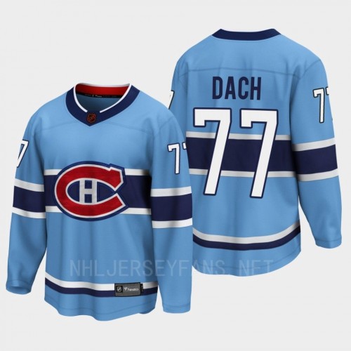  Men's Montreal Canadiens #77 Kirby Dach Blue 2022 Reverse Retro Primegreen Jersey 