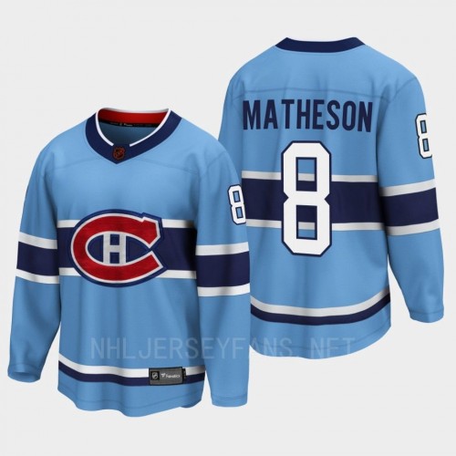  Men's Montreal Canadiens #8 Mike Matheson Blue 2022 Reverse Retro Primegreen Jersey 
