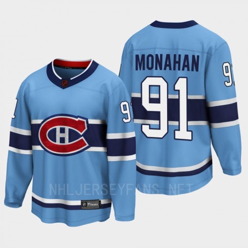  Men's Montreal Canadiens #91 Sean Monahan Blue 2022 Reverse Retro Primegreen Jersey 