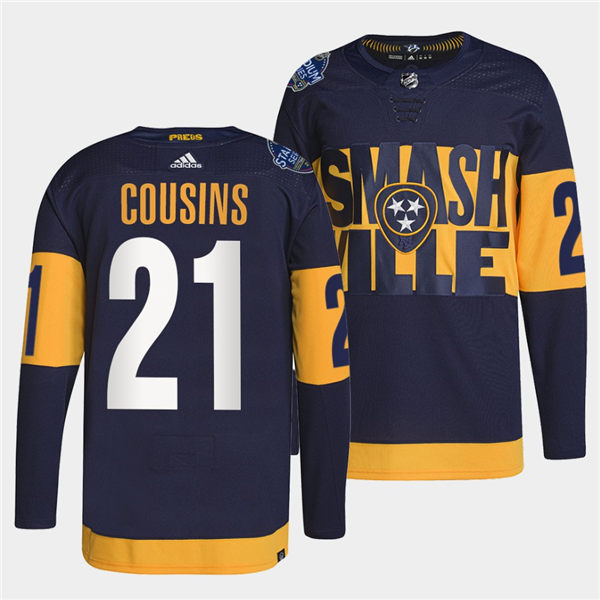  Men's Nashville Predators #21 Nick Cousins Adidas Navy Stitched 2022 Stadium Series Jersey 