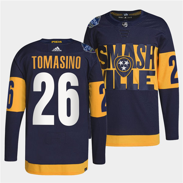 Men's Nashville Predators #26 Philip Tomasino Adidas Navy Stitched 2022 Stadium Series Jersey 