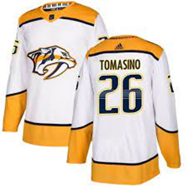  Men's Nashville Predators #26 Philip Tomasino Adidas White Away Premier Player Jersey 