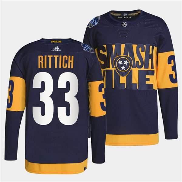  Men's Nashville Predators #33 David Rittich Adidas Navy Stitched 2022 Stadium Series Jersey 