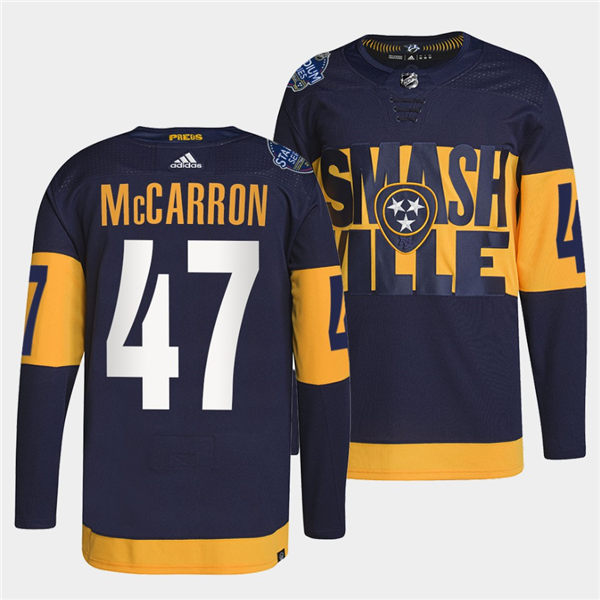  Men's Nashville Predators #47 Michael McCarron Adidas Navy Stitched 2022 Stadium Series Jersey 
