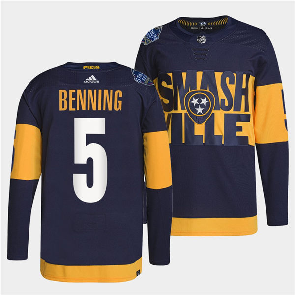  Men's Nashville Predators #5 Matt Benning Adidas Navy Stitched 2022 Stadium Series Jersey 