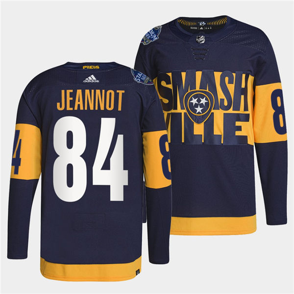  Men's Nashville Predators #84 Tanner Jeannot Adidas Navy Stitched 2022 Stadium Series Jersey 