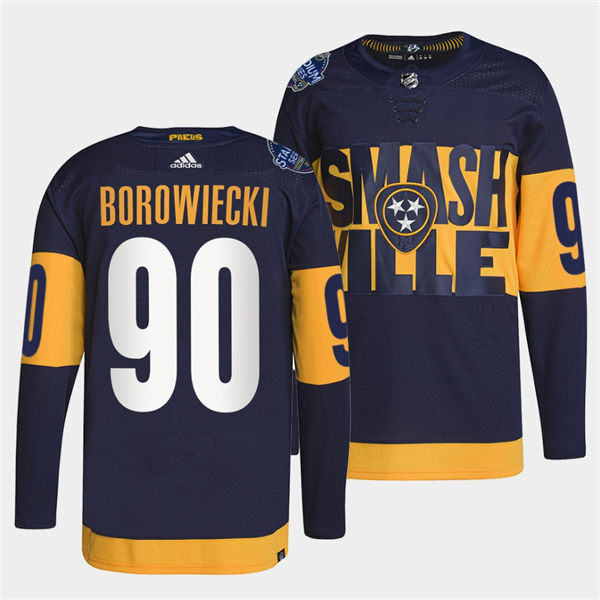 Men's Nashville Predators #90 Mark Borowiecki Adidas Navy Stitched 2022 Stadium Series Jersey 