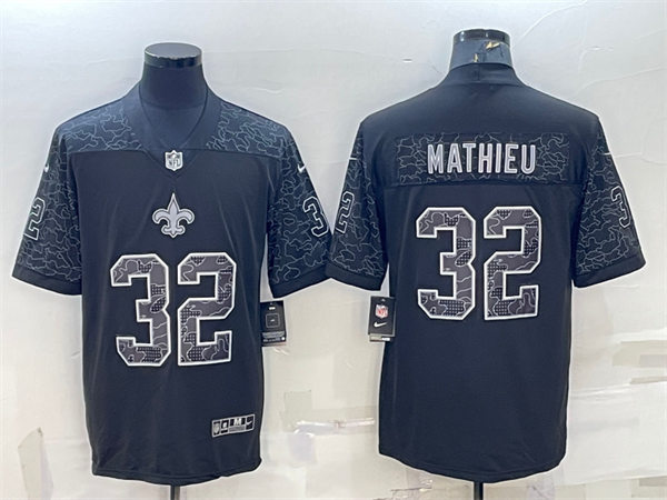  Men's New Orleans Saints #32 Tyrann Mathieu Black Reflective Limited Jersey 