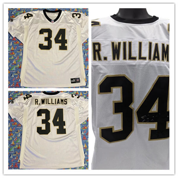  Men's New Orleans Saints #34 Ricky Williams Mitchell & Ness White Throwback Jersey 