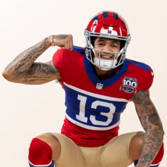  Men's New York Giants #13 Jalin Hyatt Century Red 100TH Season Commemorative Jersey 