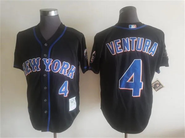  Men's New York Mets #4 Robin Ventura 2001 Black Alternate New York Throwback Vintage Jersey 
