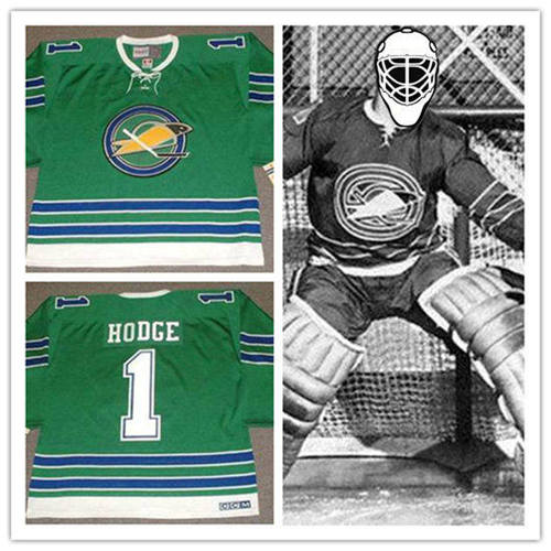  Men's Oakland Seals #1 CHARLIE HODGE 1967 CCM Vintage Throwback Home Green Jersey 
