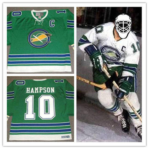  Men's Oakland Seals #10 TED HAMPSON 1968 CCM Vintage Throwback Home Green Jersey 