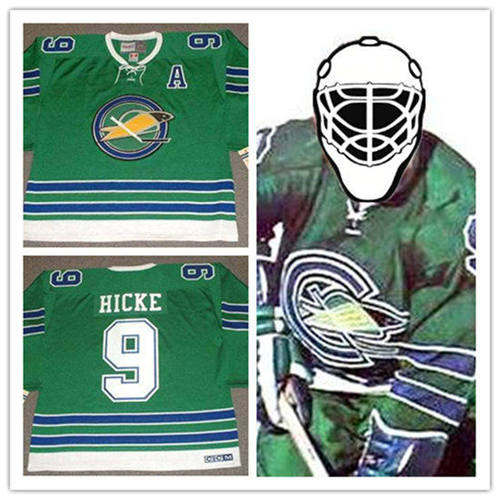  Men's Oakland Seals #9 BILL HICKE 1967 CCM Vintage Throwback Home Green Jersey 
