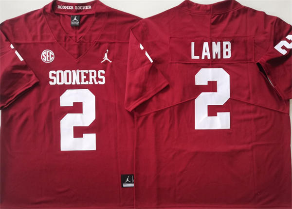  Men's Oklahoma Sooners #2 CeeDee Lamb Crimson SEC Football Game Jersey 