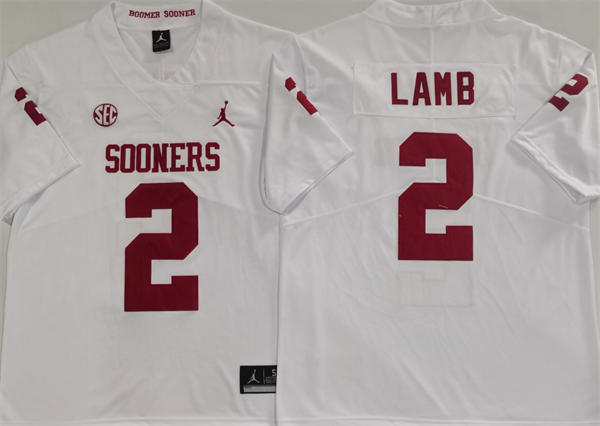  Men's Oklahoma Sooners #2 CeeDee Lamb White SEC Football Game Jersey 