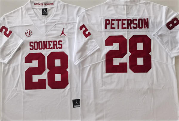  Men's Oklahoma Sooners #28 Adrian Peterson White SEC Football Game Jersey 