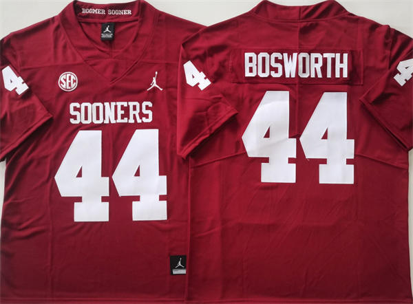  Men's Oklahoma Sooners #44 Brian Bosworth Crimson SEC Football Game Jersey 