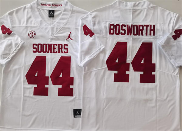  Men's Oklahoma Sooners #44 Brian Bosworth White SEC Football Game Jersey 