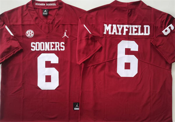  Men's Oklahoma Sooners #6 Baker Mayfield Crimson SEC Football Game Jersey 