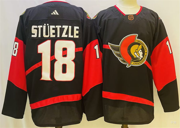  Men's Ottawa Senators #18 Tim Stutzle Black 2022 Reverse Retro Primegreen Jersey 