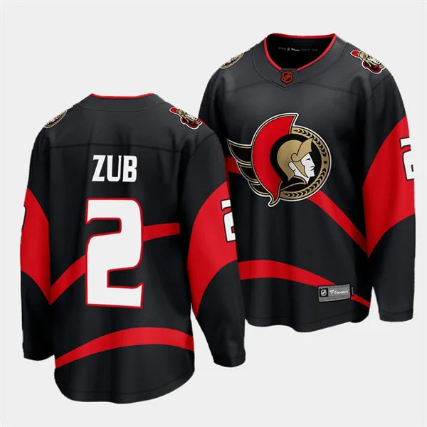  Men's Ottawa Senators #2 Artyom Zub Black 2022 Reverse Retro 2.0 Jersey  