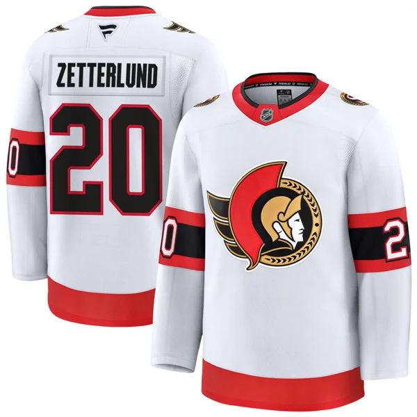  Men's Ottawa Senators #20 Fabian Zetterlund Fanatics White Away Premium Jersey 