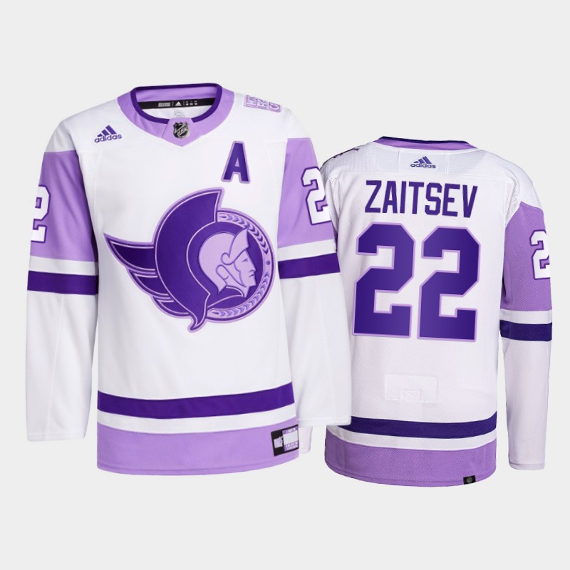  Men's Ottawa Senators #22 Nikita Zaitsev 2021 White Primegreen Hockey Fights Cancer Jersey 