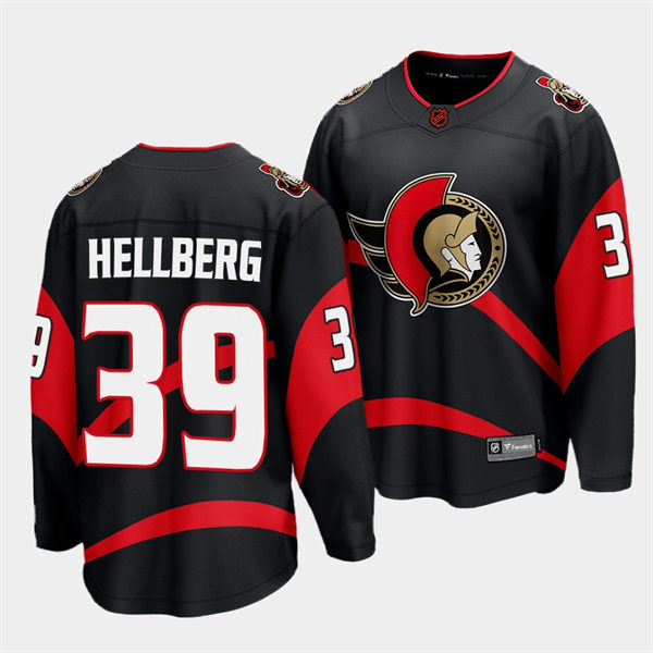  Men's Ottawa Senators #39 Magnus Hellberg Black 2022 Reverse Retro Primegreen Jersey 
