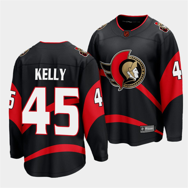  Men's Ottawa Senators #45 Parker Kelly Black 2022 Reverse Retro Primegreen Jersey 