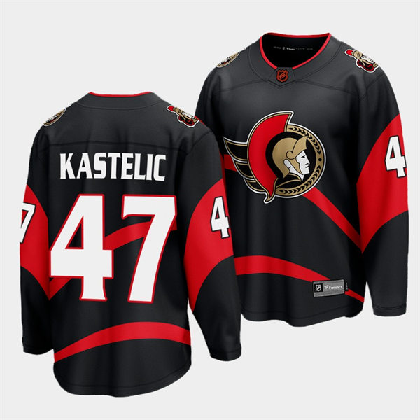  Men's Ottawa Senators #47 Mark Kastelic Black 2022 Reverse Retro Primegreen Jersey 