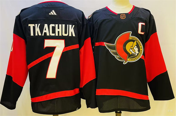  Men's Ottawa Senators #7 Brady Tkachuk Black 2022 Reverse Retro Primegreen Jersey 