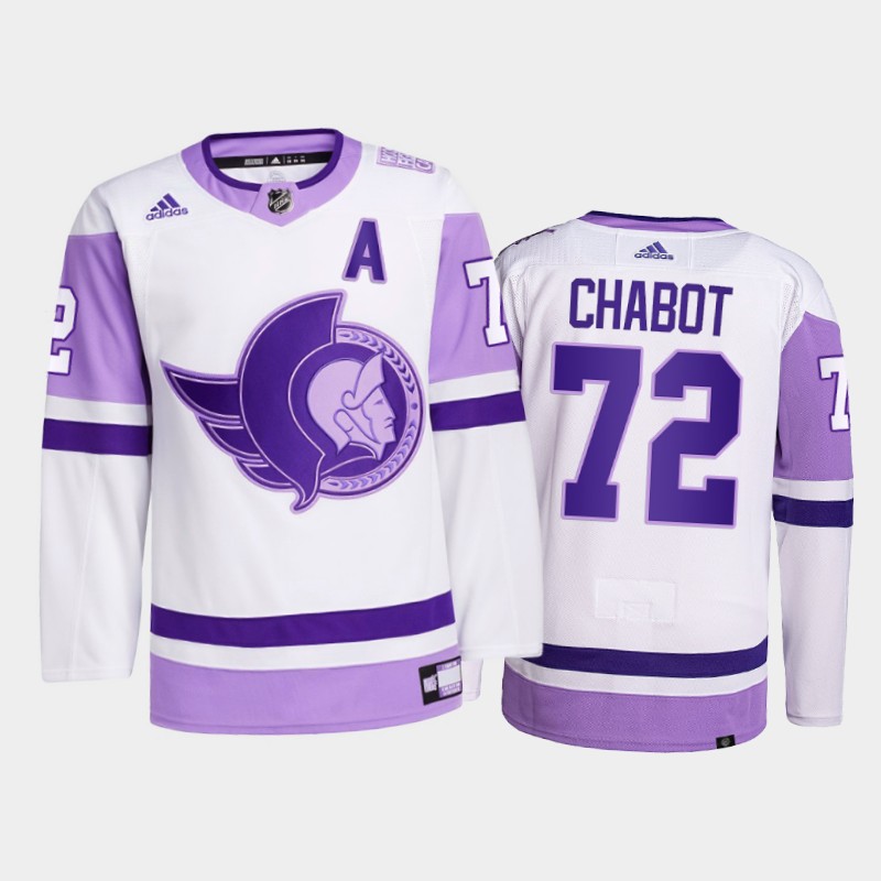  Men's Ottawa Senators #72 Thomas Chabot 2021 White Primegreen Hockey Fights Cancer Jersey 