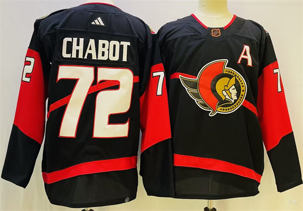  Men's Ottawa Senators #72 Thomas Chabot Black 2022 Reverse Retro Primegreen Jersey 