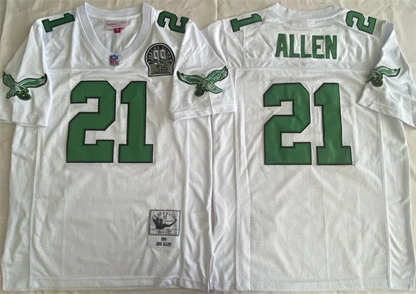  Men's Philadelphia Eagles #21 Eric Allen 1990 White Throwback 99 Honor Patch Jersey 